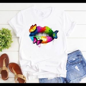 Women’s White Rainbow Lips T-shirt